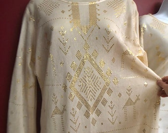 Egyptian Assuit GOLD on White Tunics/Tops/Blouse DELUXE  Bellydance Assuit