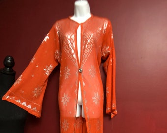ORANGE Egyptian Assuit Silver Open Robe/Tunic/Dress Bellydance