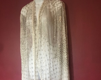 Nine Diamond Deluxe  Egyptian Assuit Piano shawl 1930 White/Silver  SPECIAL