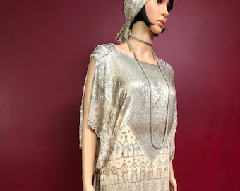 Authentic 1920's Vintage HEAVY HEAVY Assuit Egyptian Dress SILVER   Flapper/Abbey/Gatsby/Wedding Vintage/Bellydance Stunning