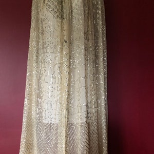 Pu&ograve; includere: Un scialle bianco in chiffon con un motivo geometrico argentato. Lo scialle &egrave; decorato con perline e ha una texture delicata e fluida.