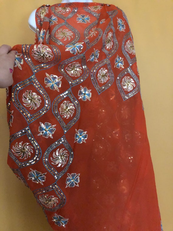 Tangerine Dream Indian Vintage SILK Sari w/sequin… - image 6