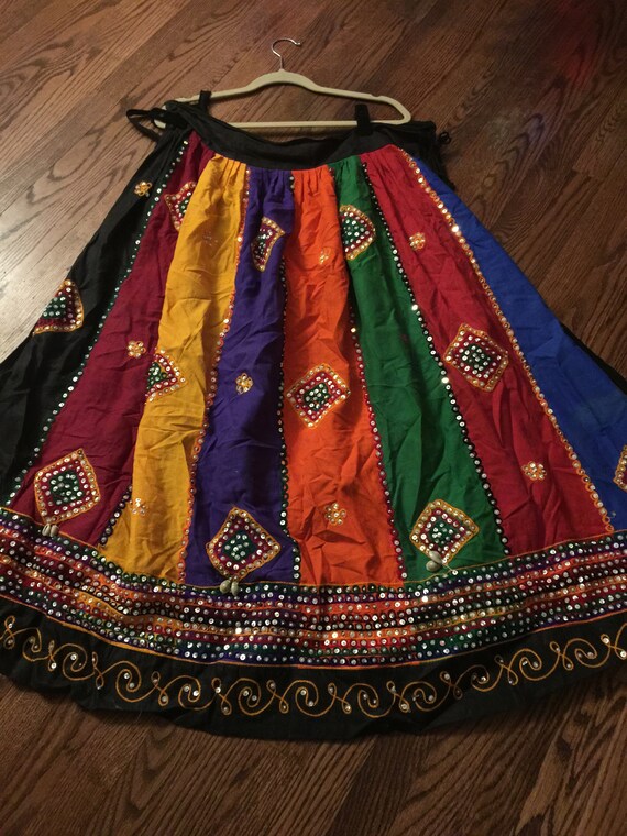 Indian Tribal Vintage Panel Skirt Multicolored