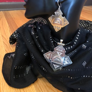 Tuareg Silver Amulet Pendant with Bronze Necklace with Onyx Beaded Rope