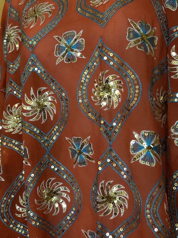 Tangerine Dream Indian Vintage SILK Sari w/sequin… - image 9