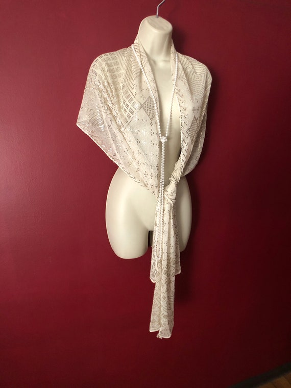 Stunning White Vintage Egyptian Assuit Shawl SILV… - image 7