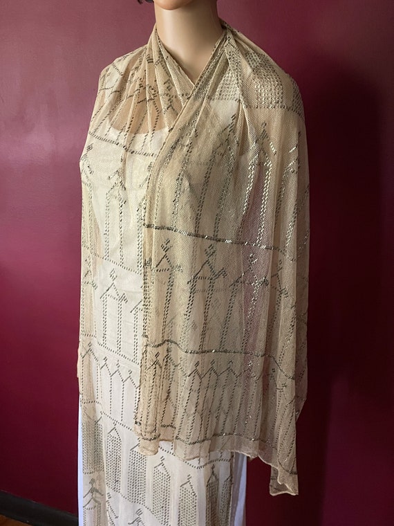 MINT 1909  Ecru ANTIQUE Egyptian ASSUIT shawl Silv