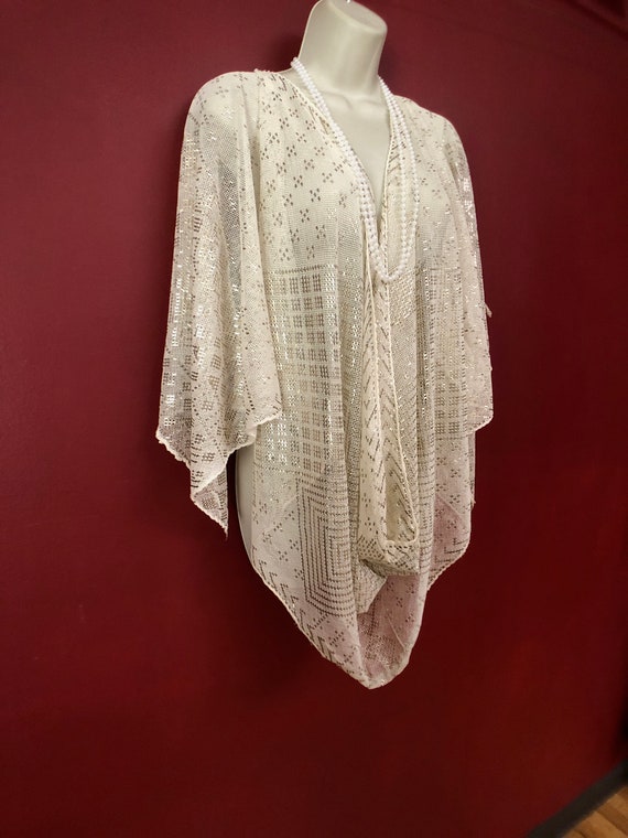 Stunning White Vintage Egyptian Assuit Shawl SILV… - image 6