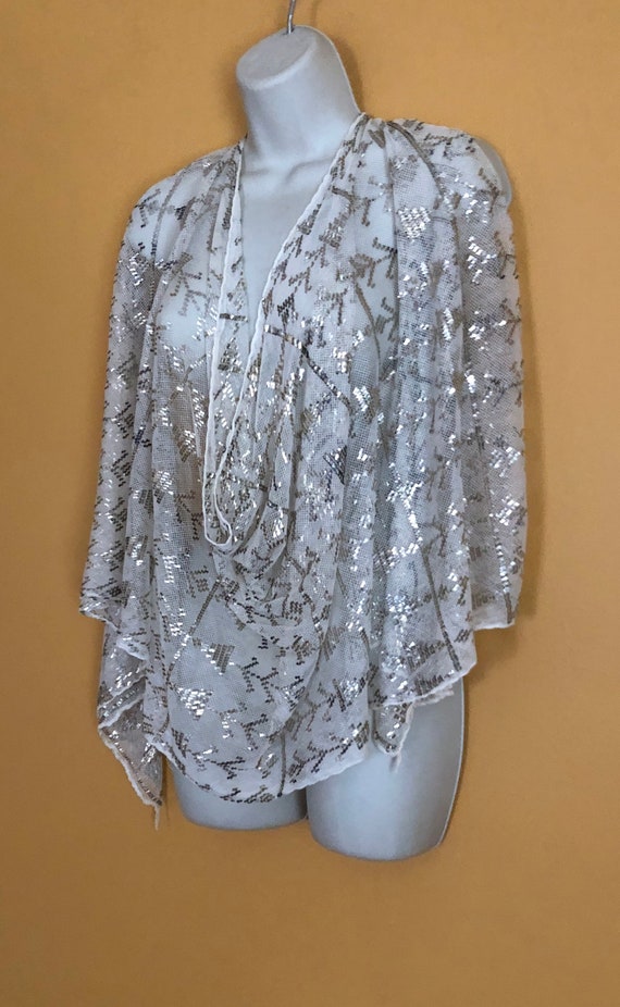 Egyptian Assuit Vintage Floral Shawl Silver Cream