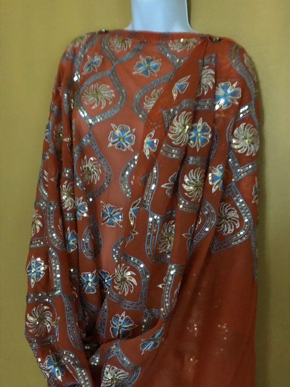 Tangerine Dream Indian Vintage SILK Sari w/sequin… - image 7