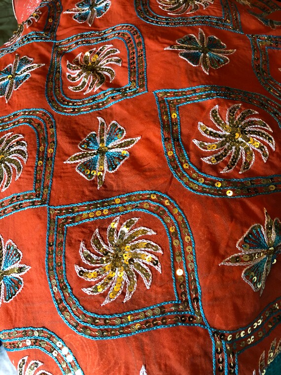 Tangerine Dream Indian Vintage SILK Sari w/sequin… - image 4