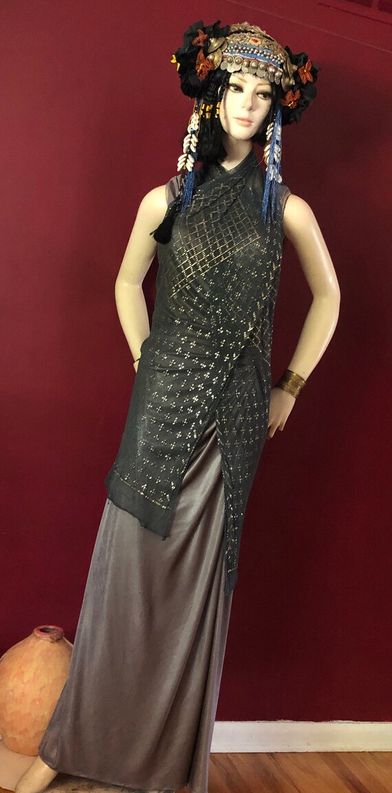 Midnight Oasis Blue Vintage Egyptian Assuit Shawl