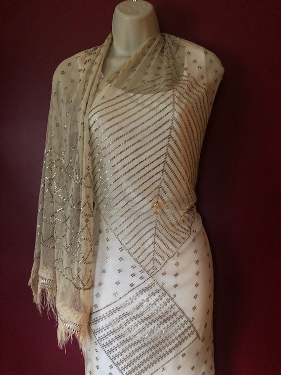 Ivory Silk Flapper Vintage Egyptian Assuit Shawl