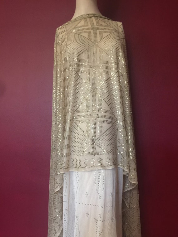 Cream Art Deco Vintage Egyptian Assuit Piano Shawl 19… Gem