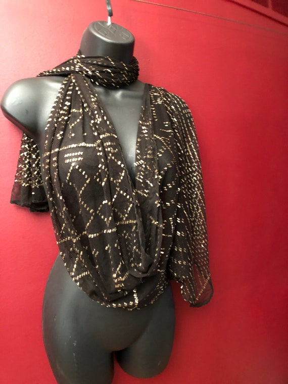 Drk Brwn/Black Egyptian Vintage Assuit Shawl with… - image 9