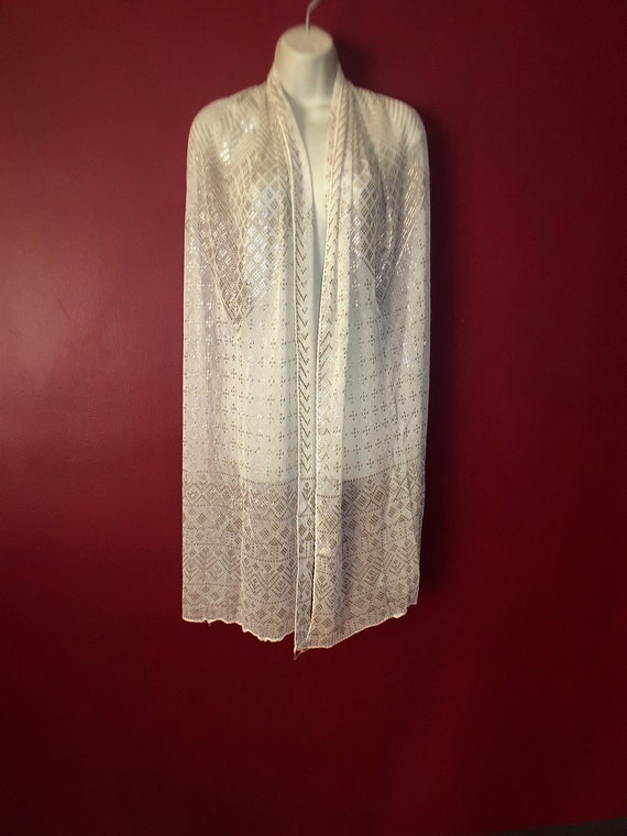 Stunning White Vintage Egyptian Assuit Shawl SILV… - image 3