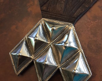 LARGE Vintage Tuareg Amulet Khomeissa Silver on Leather