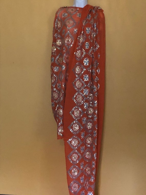 Tangerine Dream Indian Vintage SILK Sari w/sequin… - image 3