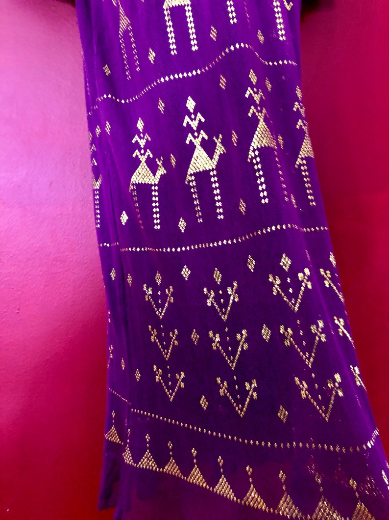 Stunning Gold on Purple Egyptian Assuit DressTunicGalabeyaAbaya and matching Full size shawl