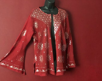 Dark Red Egyptian Assuit Silver blouse/cover up/jacket