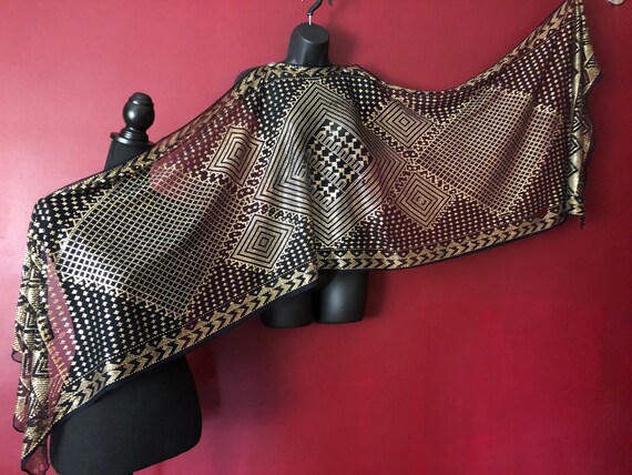 GOLD Abundance Vintage Assuit Shawl 1920 Black B