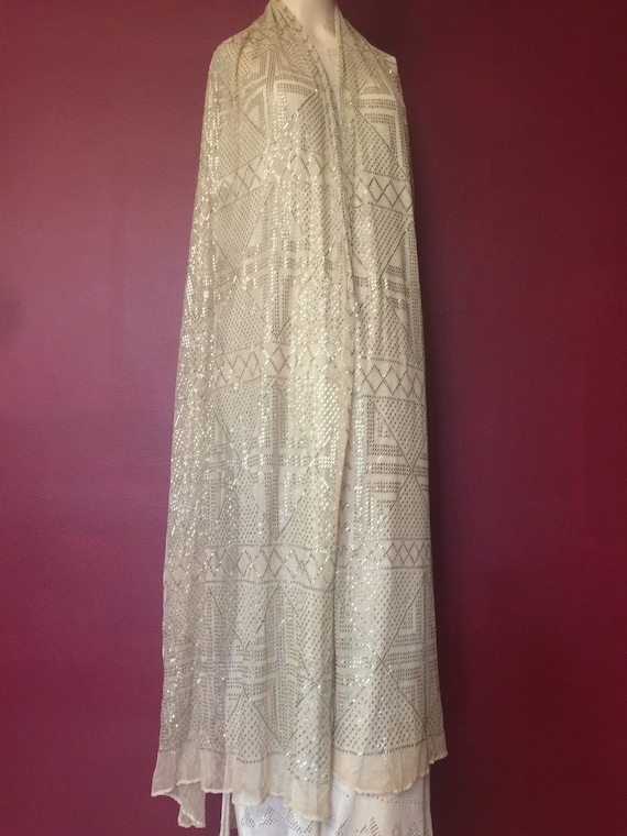Cream Art Deco Vintage Egyptian Assuit Piano Shawl 19… Gem
