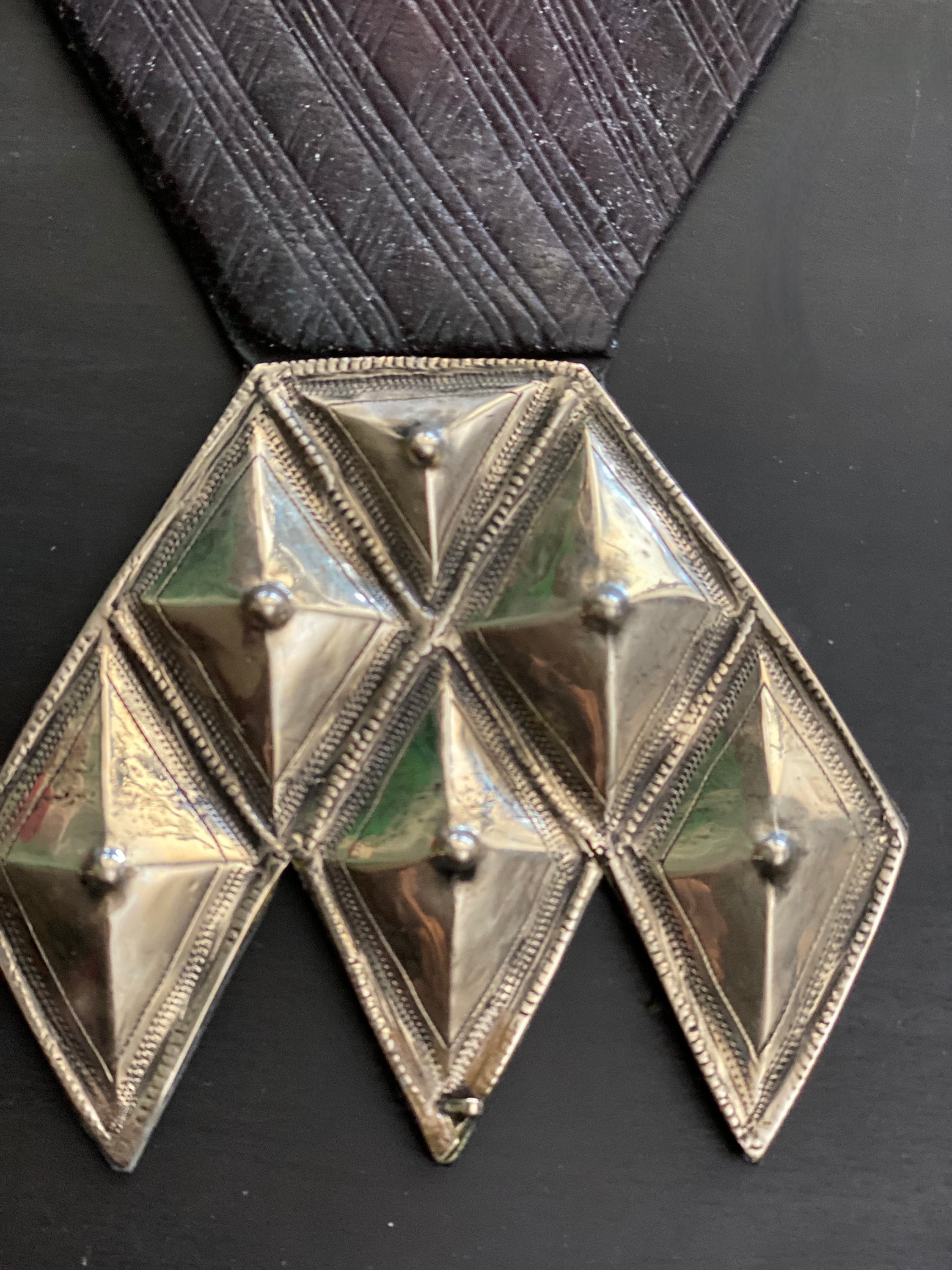 LARGE Vintage Tuareg Amulet Khomeissa Silver on Leather