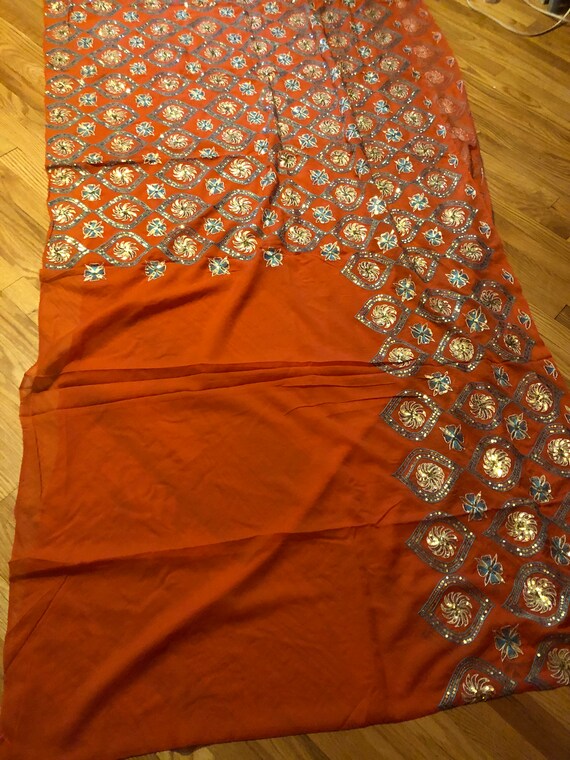 Tangerine Dream Indian Vintage SILK Sari w/sequin… - image 8