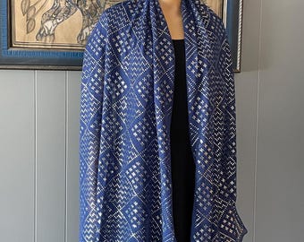 BLAU Stark bestickter moderner Ägypter Assuit 95+ Diamant Art Deco Traum-Schal Silber Assuit unter Ägyptischer Wiederbelebung Bauchtanz
