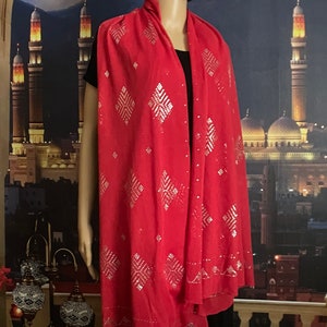 Red Art Deco Diamond Egyptian Assuit Shawl  Bellydance cover up  Silver Assuit