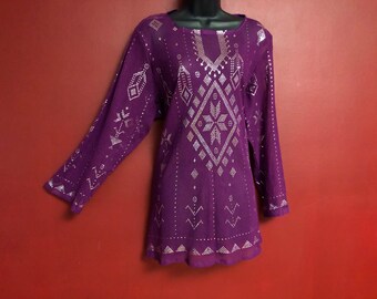 Purple Egyptian Assuit Blouse/Top/ Tunic  with SILVER