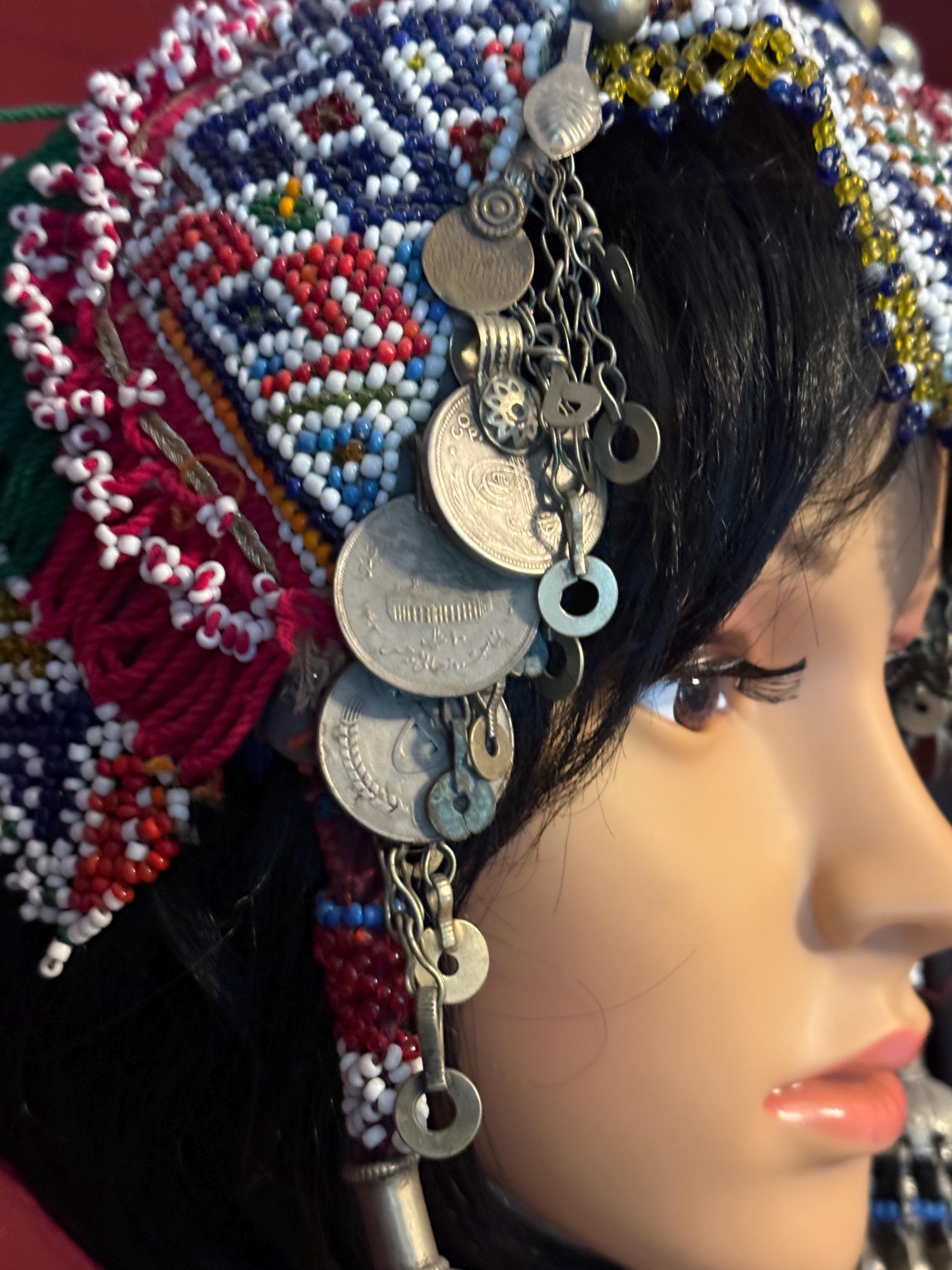 Antique Afghan Nomad Oriental Tribal Headdress With Kuchi  display picture 1