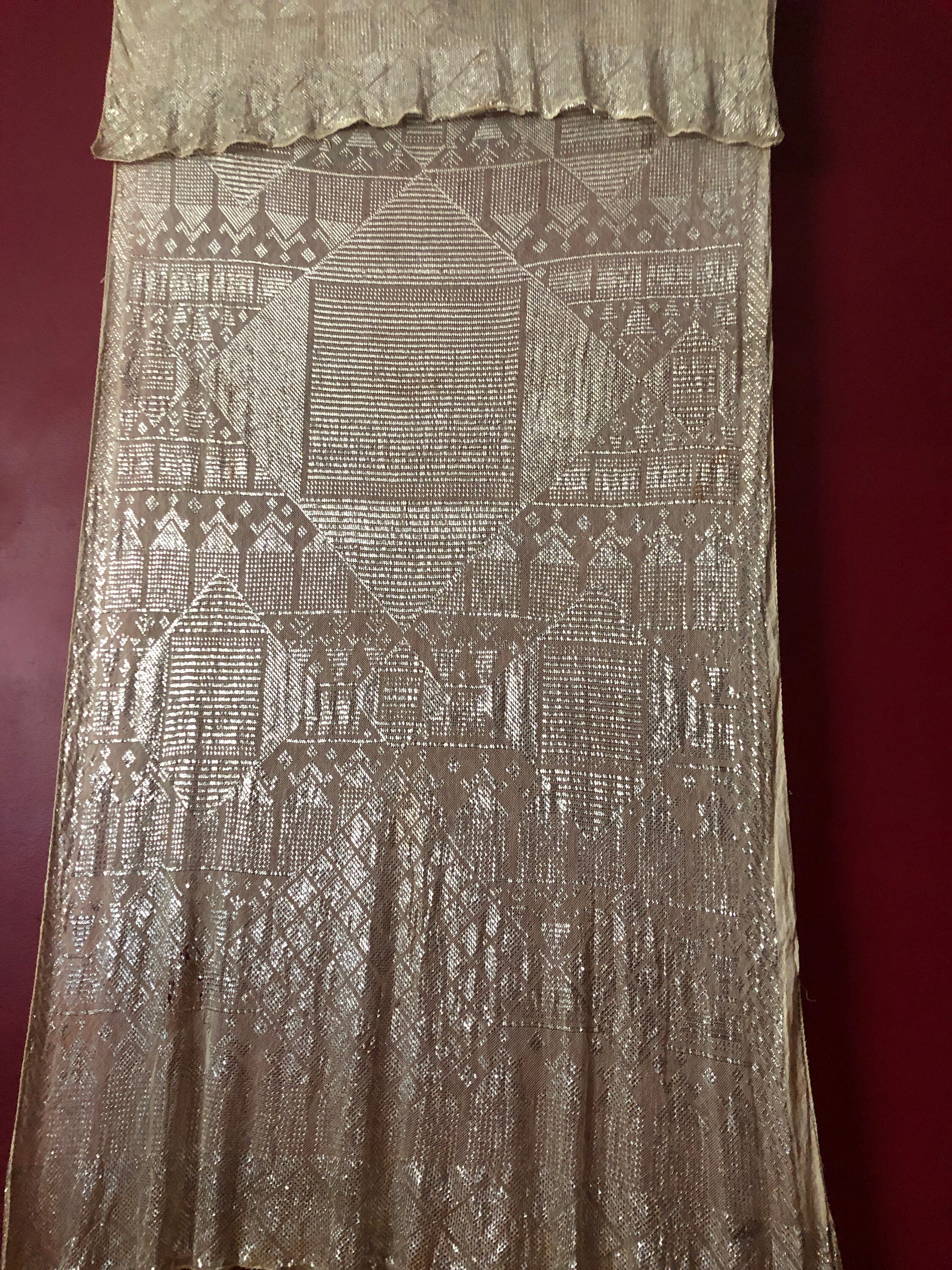 Marvelous Egyptian VINTAGE Assuit  Piano /WeddingShawl white Silver  Bellydance cover up/ Scarf/Shawl 1930's Amazing!!!!