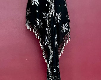 Black w/Silver Egyptian Assuit All Star Hipscarf/Headscarf/Drape with crochet and beads  Bellydance/ Zumba/ Tulle bi telli