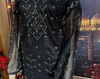 Beautiful Black Egyptian Assuit Tunic top/Blouse  Bellydance cover/ Egyptian revival/ Fashion forward/Instant costume or party tunic