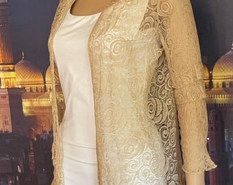 Chaqueta vintage parisina de seda con encaje de aguja, hecha a mano, años 20, color crema, manga larga, estilo Art Déco, pequeña, delicada y sexy - CON DESCUENTO