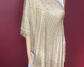 Flapper &#39;s Delight 1930 VINTAGE Egyptian Assuit Shawl  Gatsby/Abbey/ Cream  Ecru SILVER, lined with SILK vintage tassels. Gorgeous