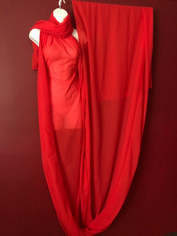 VINTAGE Cardinal Red Chiffon Fabric 5 1/2 YARDS of