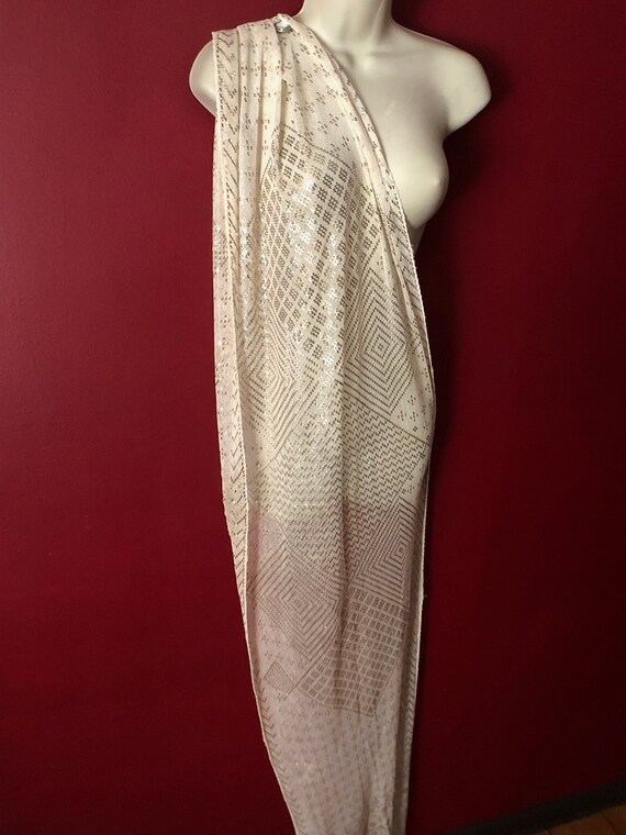 Stunning White Vintage Egyptian Assuit Shawl SILV… - image 9