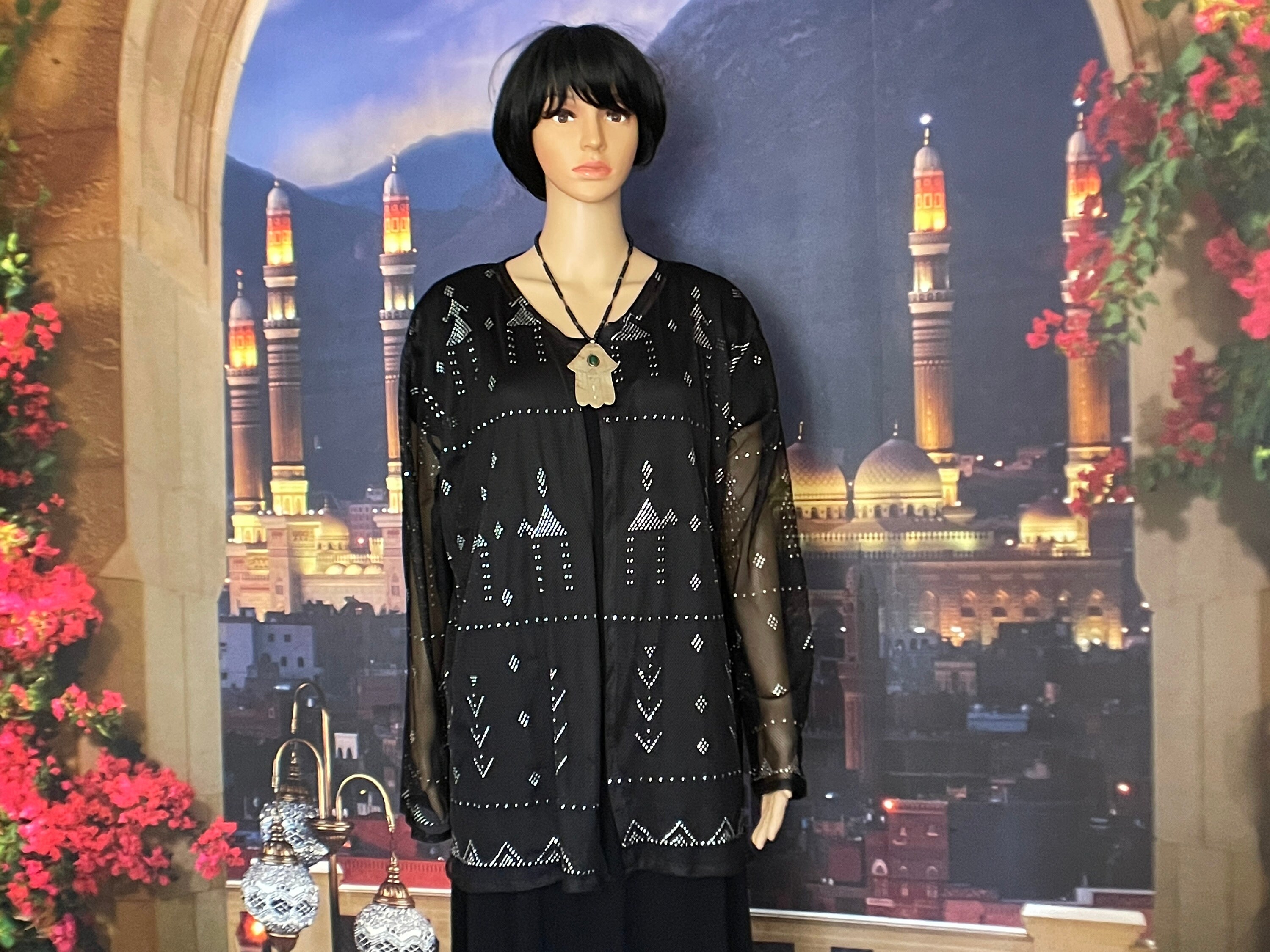 Egyptian Assuit jacket/cover up BLACK with Silver  Bellydance/Fashionista/Ethnic/Boho Drummers assuit