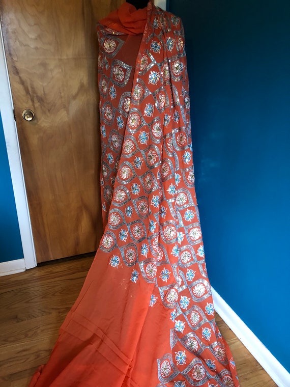 Tangerine Dream Indian Vintage SILK Sari w/sequin… - image 2