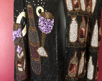 VINTAGE todas las lentejuelas y camisa con cuentas, Impresionante, forrado 1970