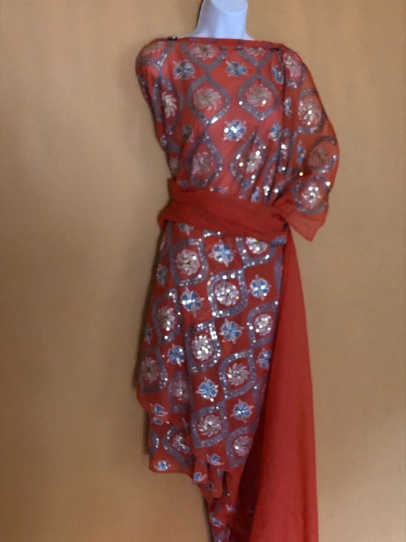 Tangerine Dream Indian Vintage SILK Sari w/sequin… - image 1