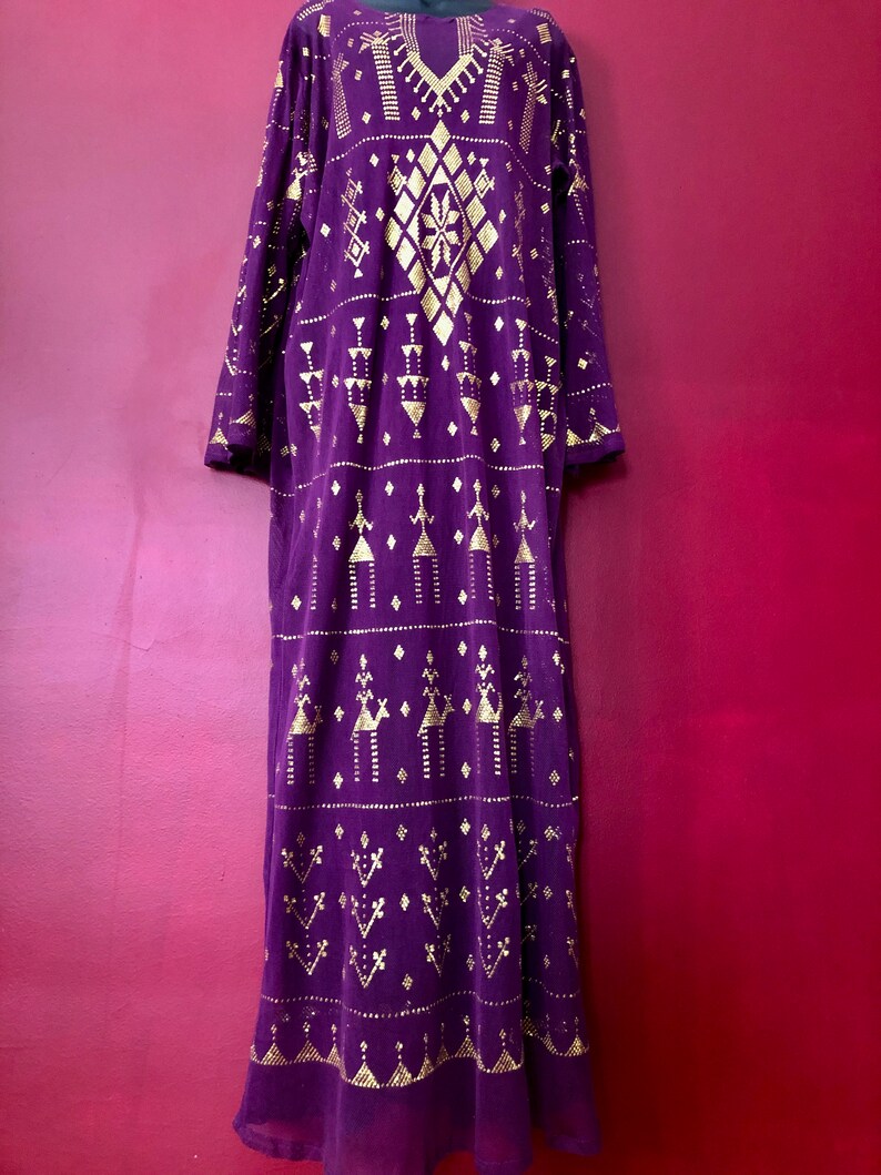 Stunning Gold on Purple Egyptian Assuit DressTunicGalabeyaAbaya and matching Full size shawl