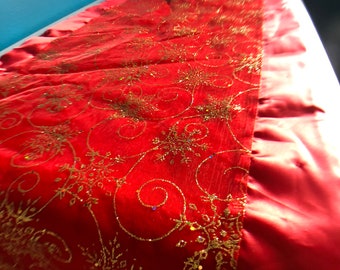 Vintage Red with Glittering Gold Indian Satin  Fabric Table Runner /Wall hanging