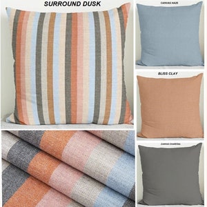 Sunbrella Pillows, Surround Dusk, Canvas Charcoal, Canvas Haze, Bliss Clay
