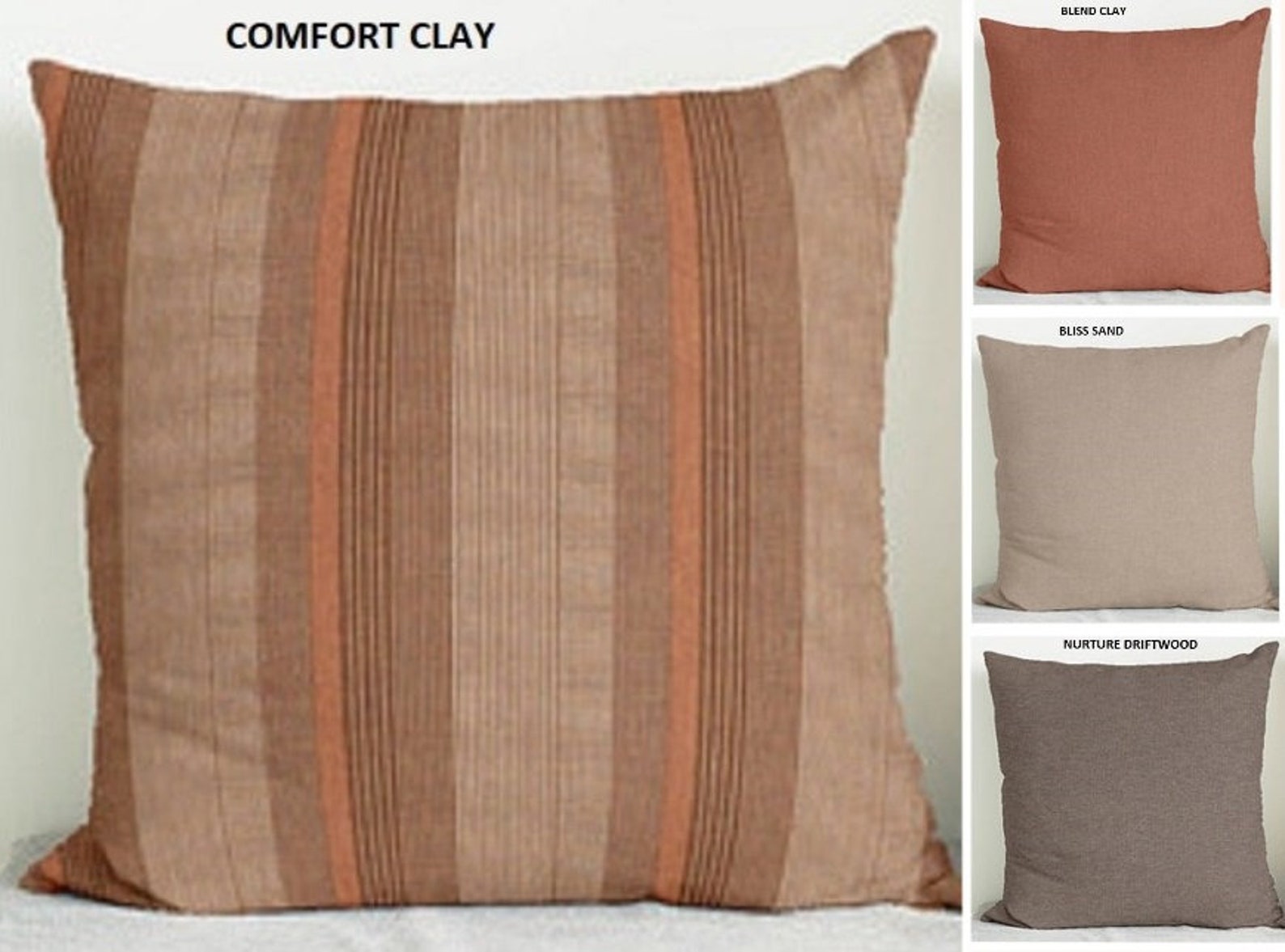 Sunbrella Pillows, Comfort Clay, Blend Clay, Bliss Sand, Nurture