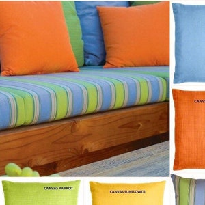 Sunbrella Pillows, Bravada Limelite, Parrot, Tangerine, Air Blue, Sunflower