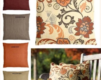 Sunbrella Pillows, Elegance Marble, Dupione Stone, Canvas Wheat, Canvas Henna, Canvas Rust