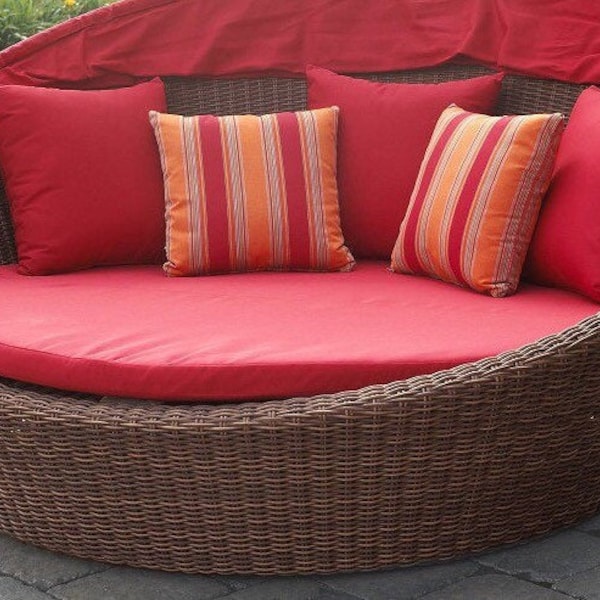 Sunbrella Pillows, Bravada Salsa, Logo Red, Brass, Tangerine, Sky Blue, Sunflower